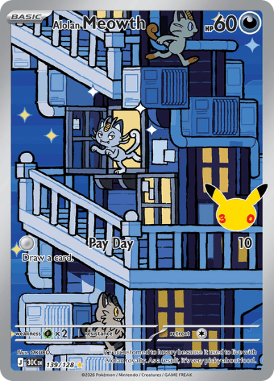 Alolan Meowth 139/128 - Illustration Rare - 30th Celebration