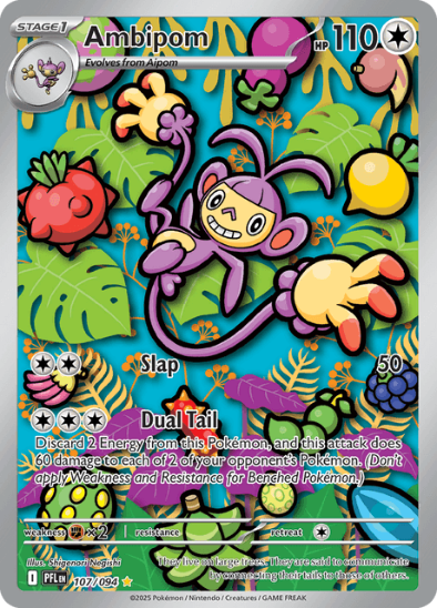Colorful trading card featuring a cartoon character with a jungle-themed background