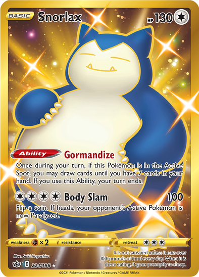 Snorlax 224/198 - Gold Secret Rare - Sword & Shield: Chilling Reign