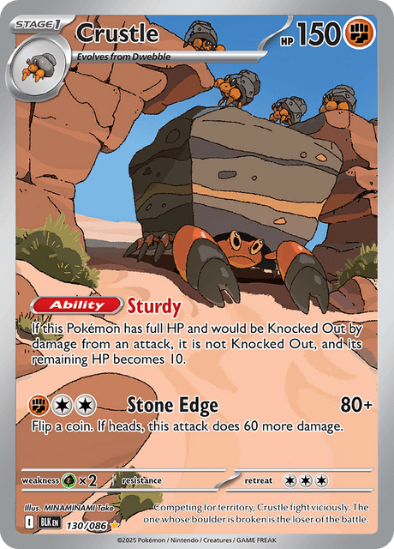 Pokémon Crustle card with character and rock formation in the background