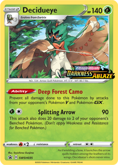 Decidueye SWSH035 - Darkness Ablaze Prerelease Holo Rare - Black Star Promo