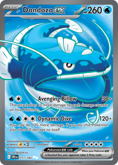 Pokémon trading card featuring Dondozo EX with blue and white design
