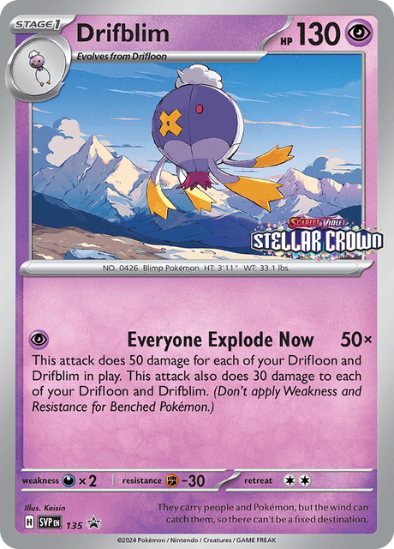 Drifblim SVP 135 - Prerelease Holo Rare - Stellar Crown Black Star Promo