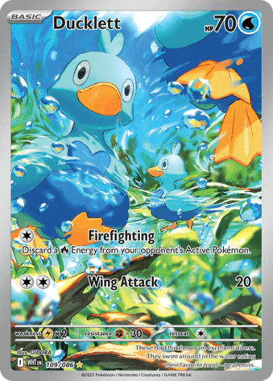 Pokémon trading card featuring a blue duck-like creature with water-themed artwork