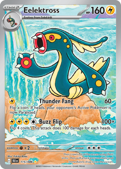 Pokémon trading card featuring Eelektross with blue and orange design