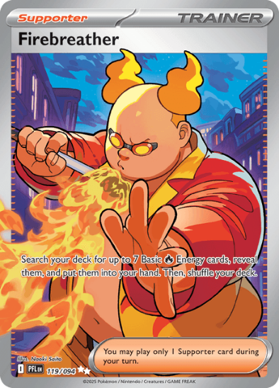 Pokémon trading card featuring a character with flames and text