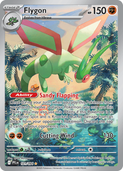 Pokémon trading card featuring Flygon with a jungle background