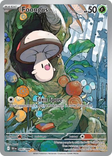 Pokémon trading card featuring Foongus with a forest background