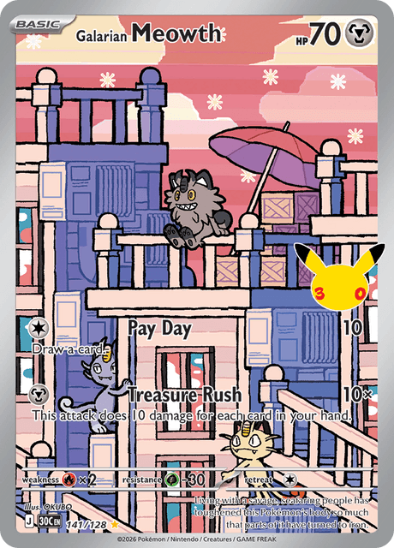 Galarian Meowth 141/128 - Illustration Rare - 30th Celebration