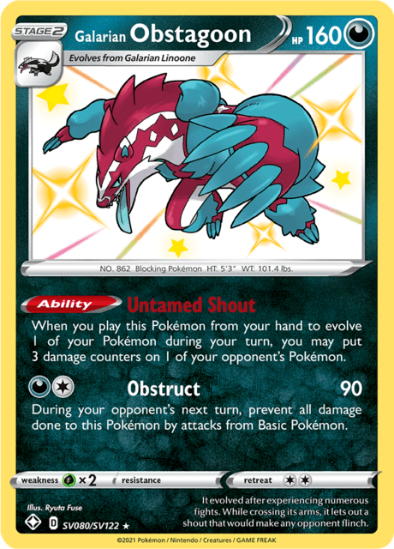 Galarian Obstagoon SV080/SV122 - Rare Shiny Holo - Shining Fates
