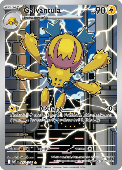 Pokémon trading card featuring Galvantula with energy and damage text.