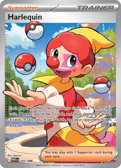 Pokémon trading card featuring Harlequin with Poké Ball graphics and game text.