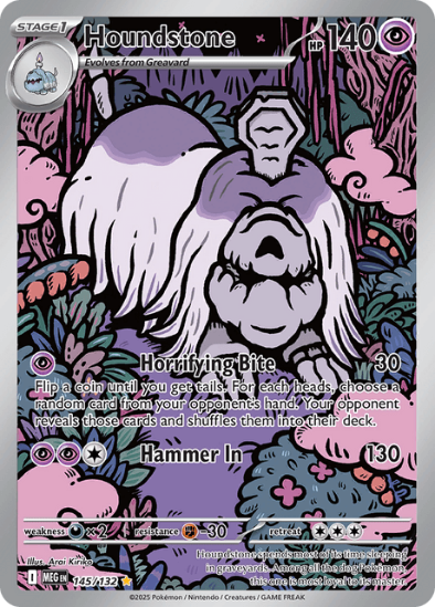 Houndstone card from a collectible card game with purple and pink design