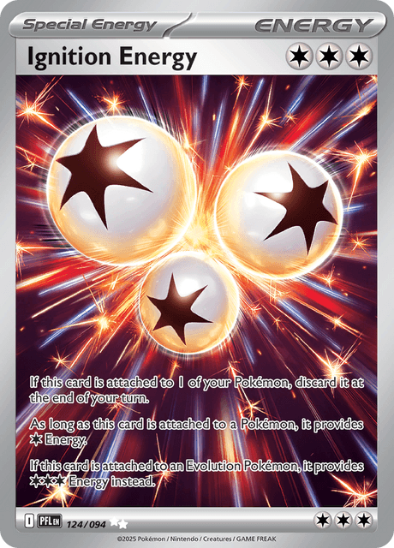 Pokémon trading card featuring 'Ignition Energy' with star symbols and energy effects.