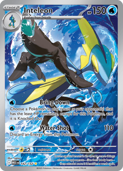 Pokémon trading card featuring Inteleon with blue and black design