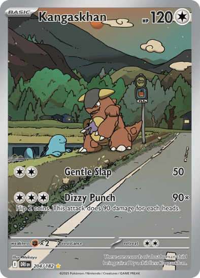 Kangaskhan Pokémon trading card with attack moves and stats