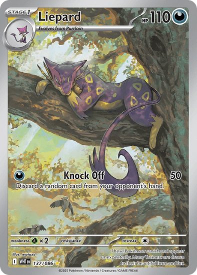 Pokémon trading card featuring Liepard on a natural background