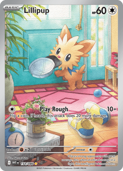 Pokémon trading card featuring Lillipup in a room setting