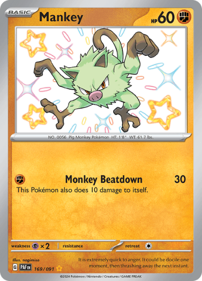 Mankey 169/091 - Shiny Rare - Scarlet & Violet Paldean Fates