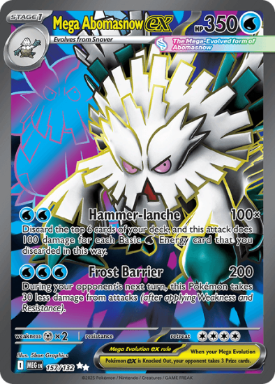 Pokémon trading card featuring Mega Abomasnow EX with detailed text and graphics.