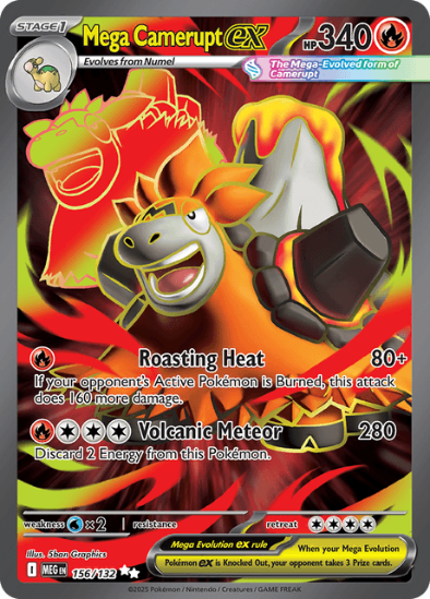 Mega Camerupt EX trading card with vibrant design and text