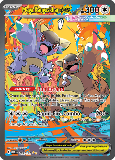 Mega Kangaskhan EX trading card with colorful design and text