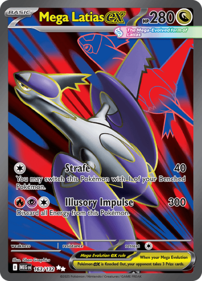 Mega Latias EX trading card with vibrant colors and detailed design.