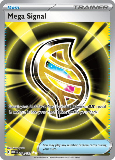 Mega Signal trainer card with colorful symbol and text