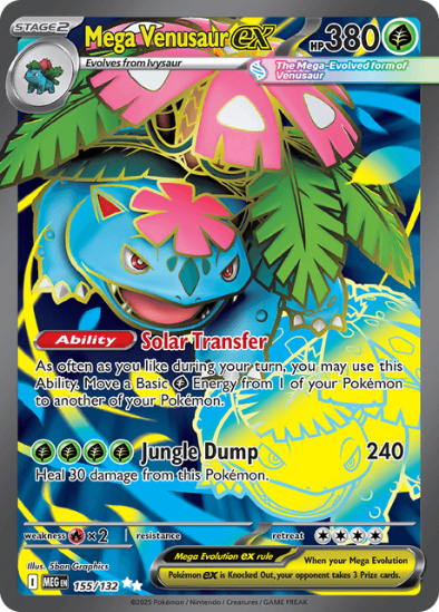Mega Venusaur EX trading card with colorful design and text