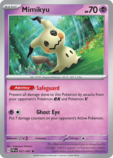 Mimikyu 037/091 - Reverse Holo Rare - Scarlet & Violet Paldean Fates