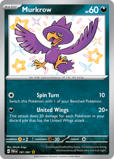 Murkrow 181/091 - Shiny Rare - Scarlet & Violet Paldean Fates