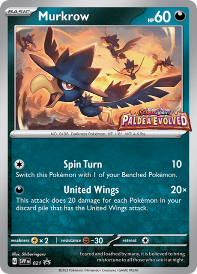 Murkrow SVP 021 - Prerelease Holo Rare - Paldea Evolved Black Star Promo
