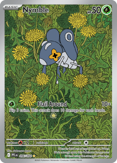 Pokémon trading card featuring Nymble with a floral background