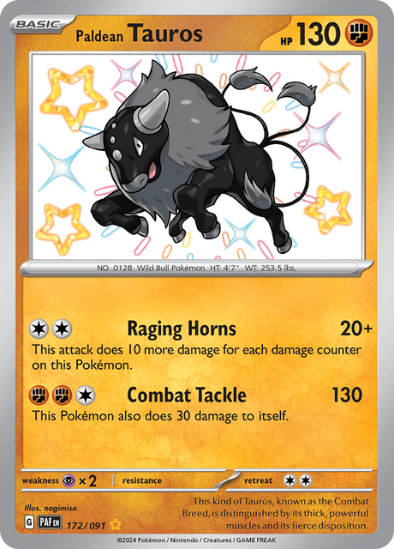 Paldean Tauros 172/091 - Shiny Rare - Scarlet & Violet Paldean Fates