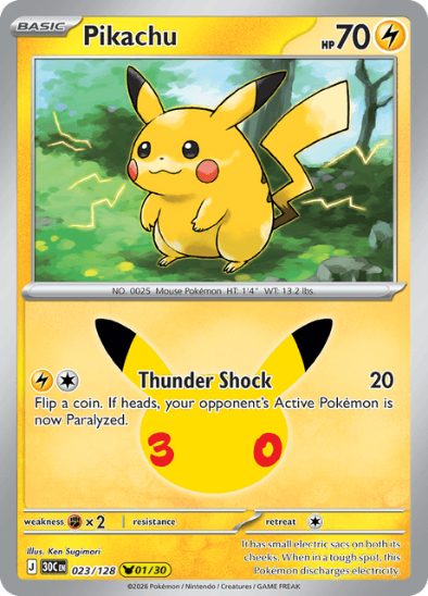 Pikachu 023/128 - Holo Rare - 30th Celebration