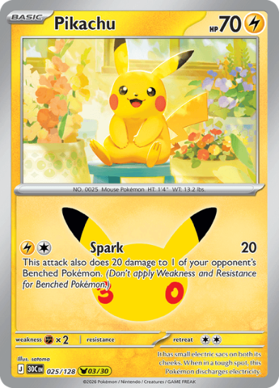 Pikachu 025/128 - Holo Rare - 30th Celebration