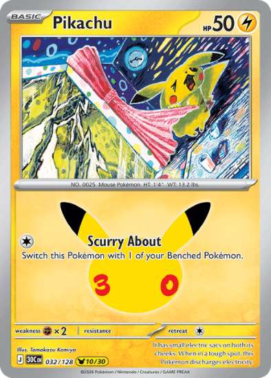 Pikachu 032/128 - Holo Rare - 30th Celebration