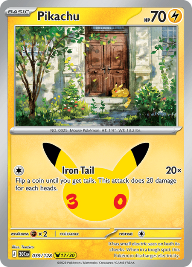 Pikachu 039/128- Holo Rare - 30th Celebration