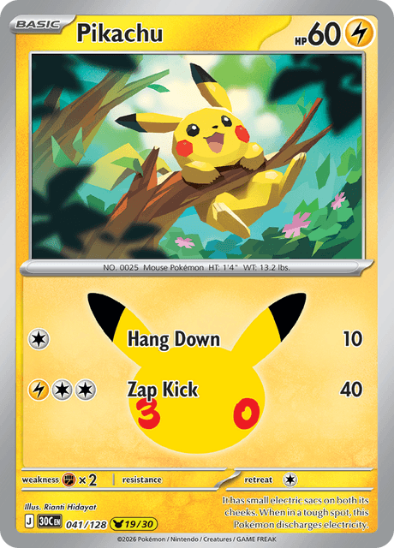 Pikachu 041/128- Holo Rare - 30th Celebration