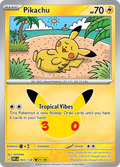 Pikachu 043/128 - Holo Rare - 30th Celebration