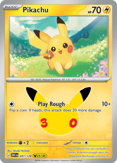 Pikachu 047/128- Holo Rare - 30th Celebration