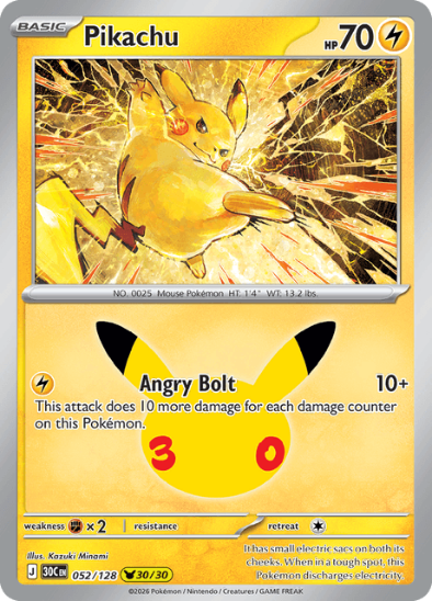 Pikachu 052/128 - Holo Rare - 30th Celebration