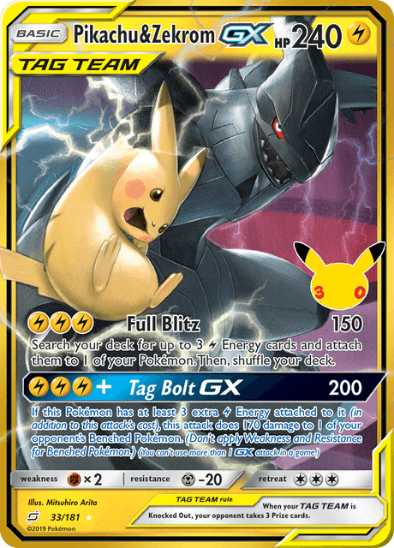 Pikachu & Zekrom GX 33/181 - Classic Collection Gold Ultra Rare - 30th Celebration