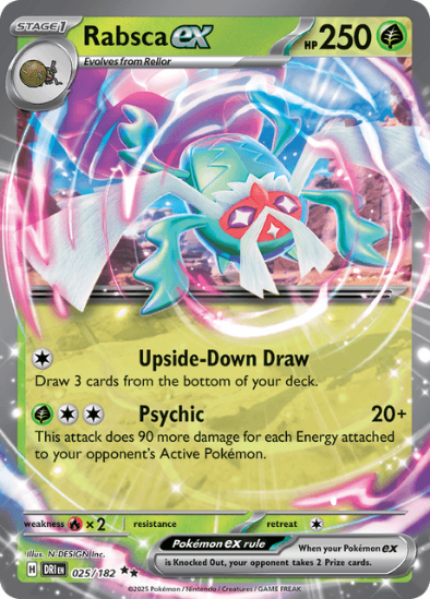 Pokémon trading card featuring Rabsca EX with colorful design and text.