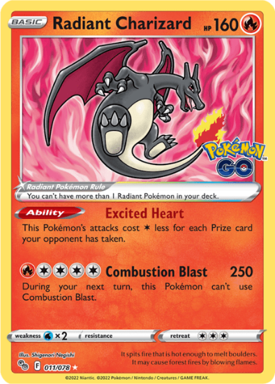 Radiant Charizard 011/078 - Radiant Rare - Sword & Shield Pokémon GO