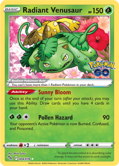 Radiant Venusaur 004/078 - Radiant Rare - Sword & Shield Pokémon GO