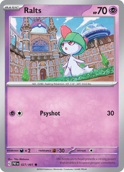 Ralts 027/091 - Reverse Holo Common - Scarlet & Violet Paldean Fates