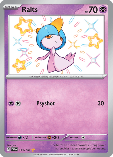 Ralts 153/091 - Shiny Rare - Scarlet & Violet Paldean Fates