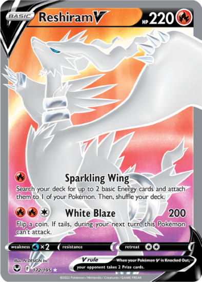 Reshiram V 172/195 - Full Art Ultra Rare - Silver Tempest
