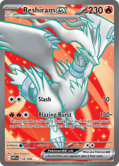 Pokémon trading card featuring Reshiram EX with fiery background
